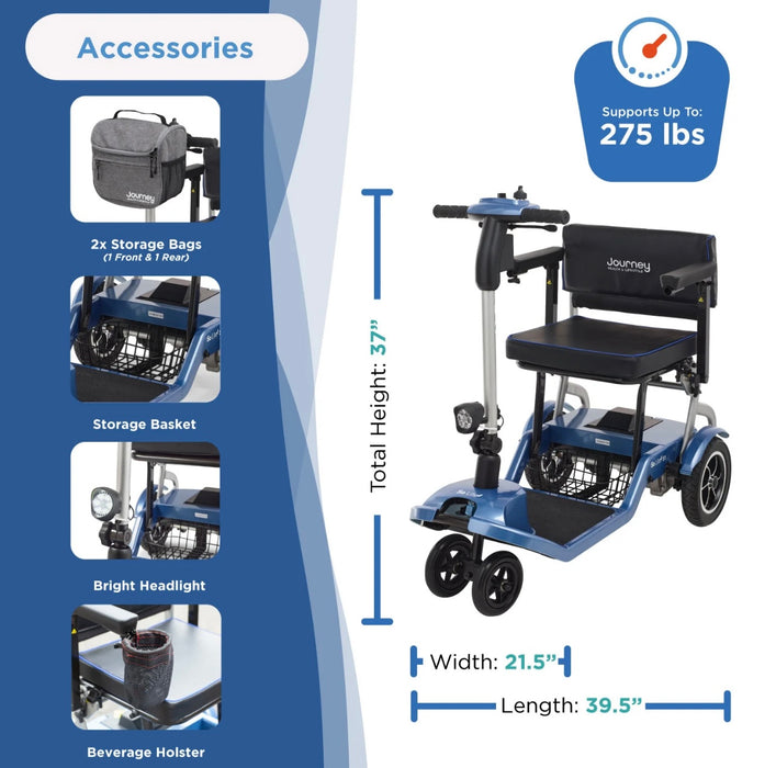 Journey So Lite Wheelchair - 8-Mile Extended Range & 275 lb Capacity - Quick Fold Design & Ultralight Weight