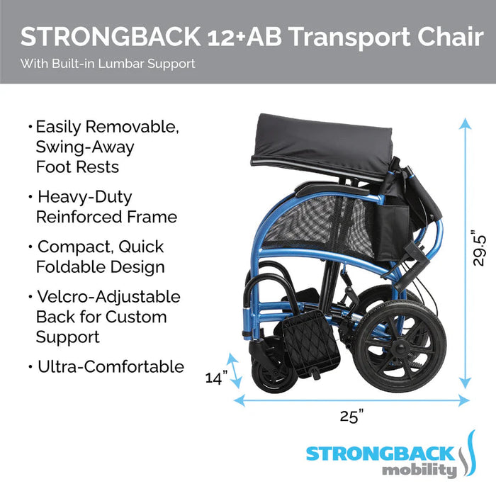 Strongback Excursion 12 + Attendant Brakes Transport Wheelchair