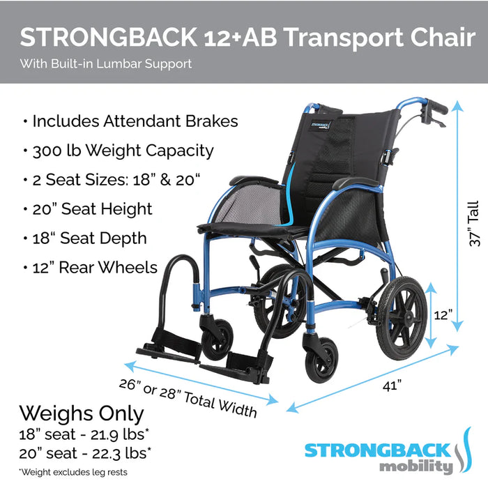 Strongback Excursion 12 + Attendant Brakes Transport Wheelchair