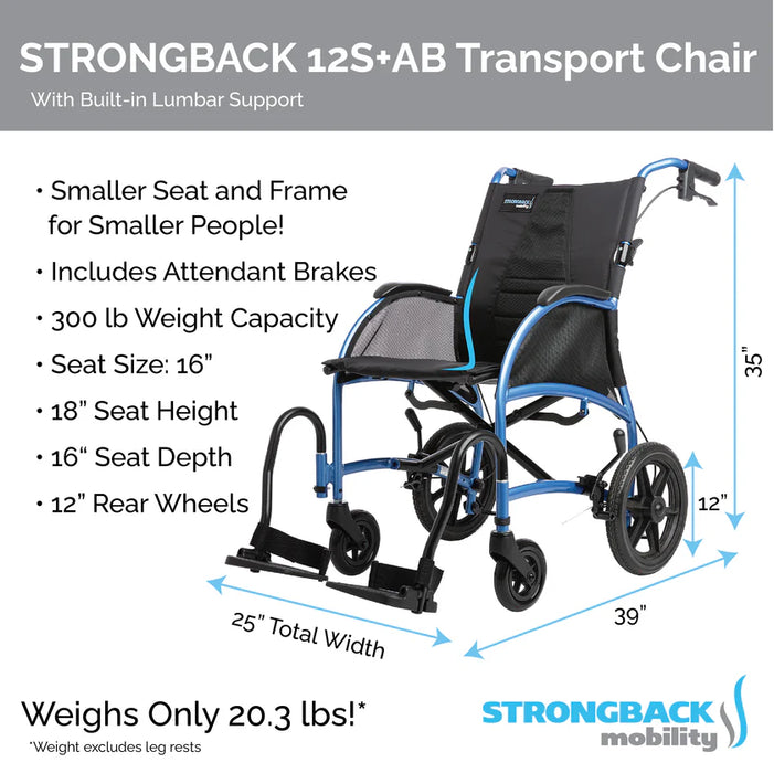 Strongback Excursion 12S + Attendant Brakes Transport Wheelchair