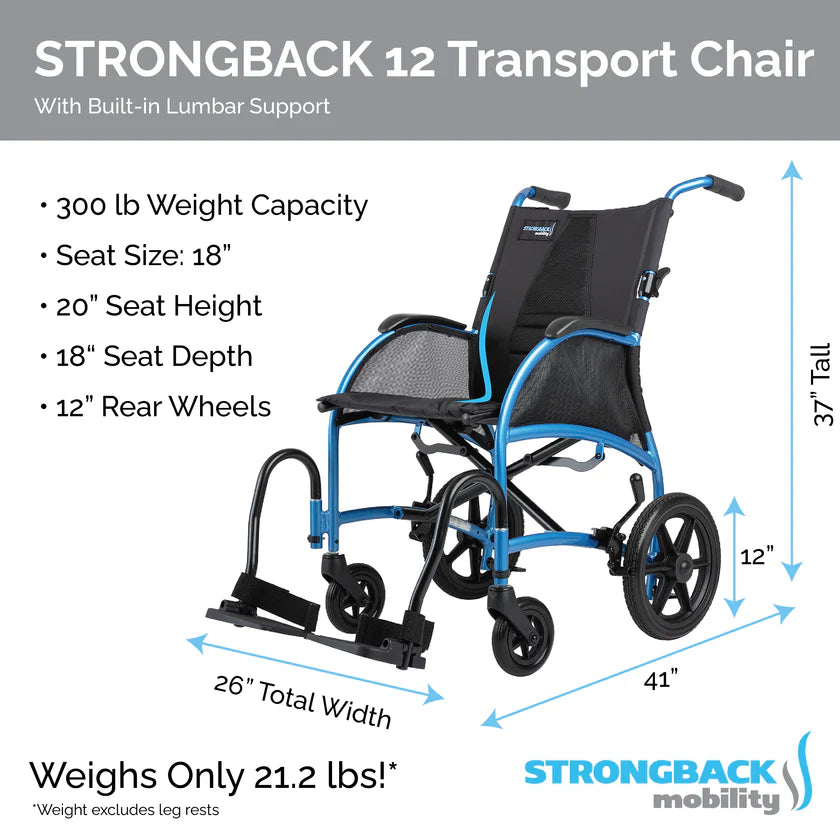 Strongback Excursion 12 Folding Transport Wheelchair