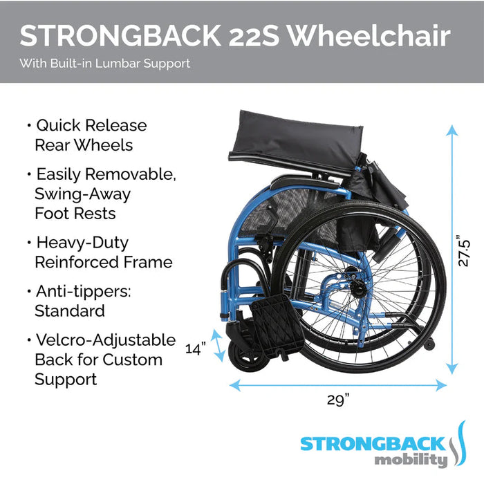 Strongback 22S Comfort Small Folding Transport Wheelchair