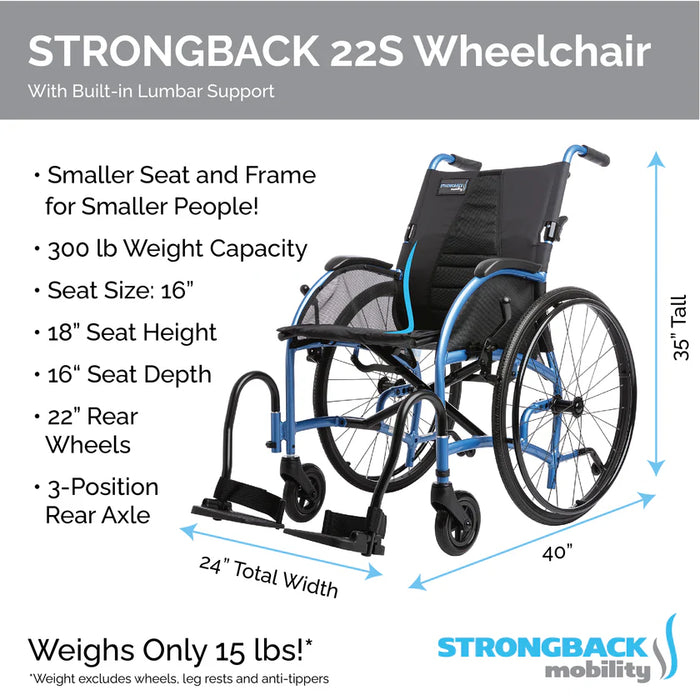 Strongback 22S Comfort Small Folding Transport Wheelchair