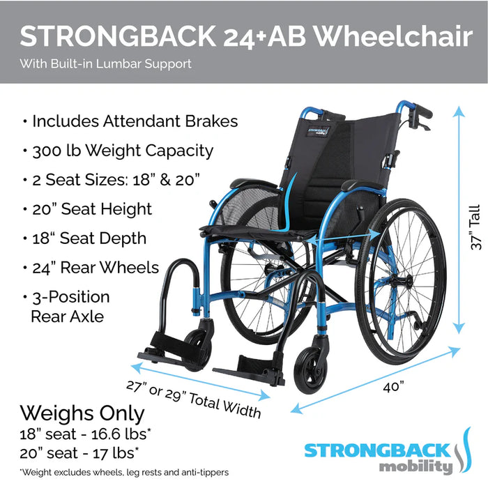 Strongback Excursion 24 + Attendant Brakes Transport Wheelchair