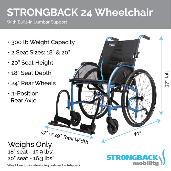 Strongback 24 Comfort Folding Transport Wheelchair