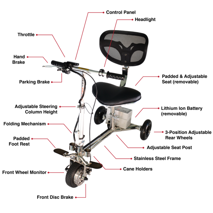 SmartScoot S1500 Folding 3-Wheel Travel Mobility Scooter